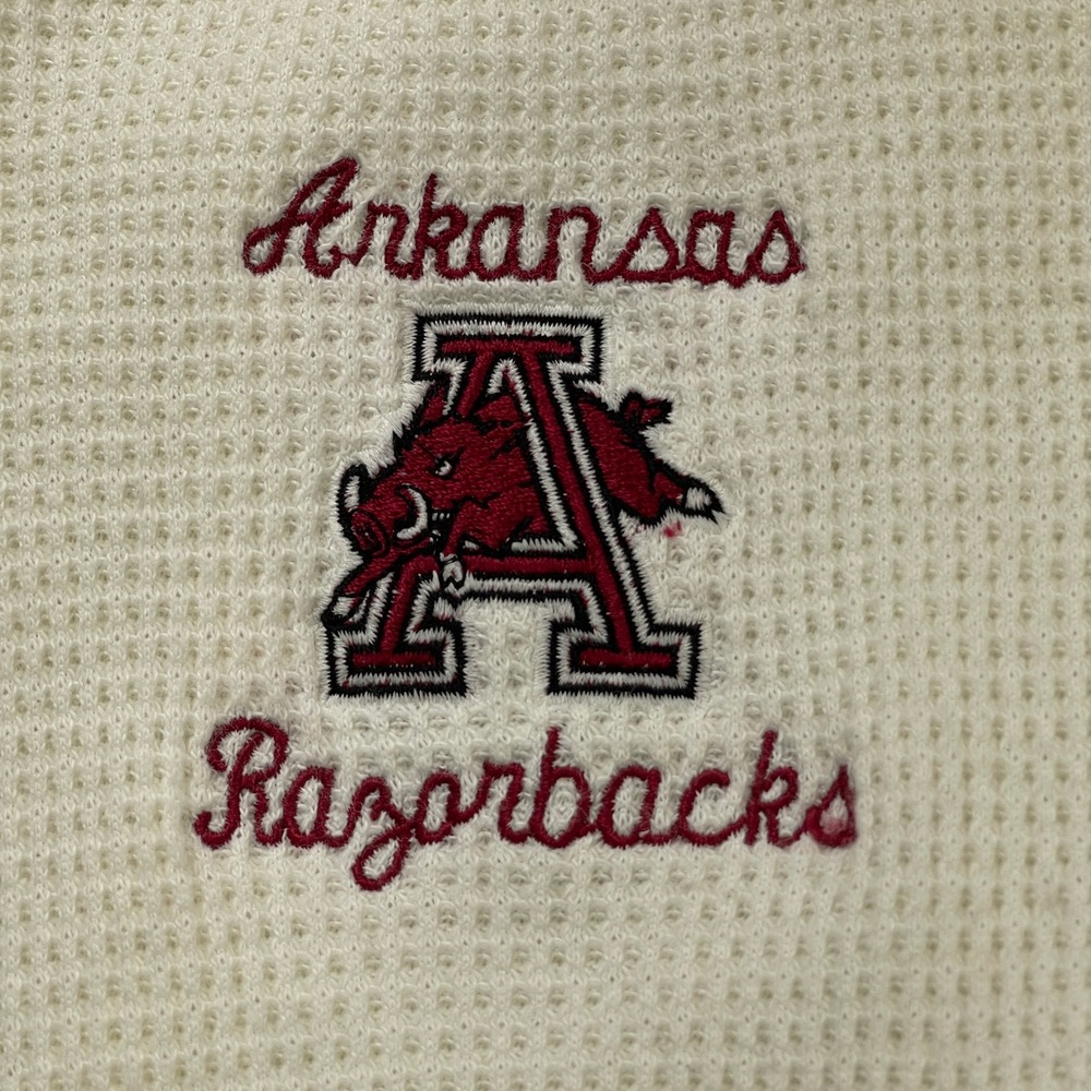Vintage Arkansas Razorbacks Sweater Mens XL White Waffle V Russell Athletic USA - Picture 5 of 11